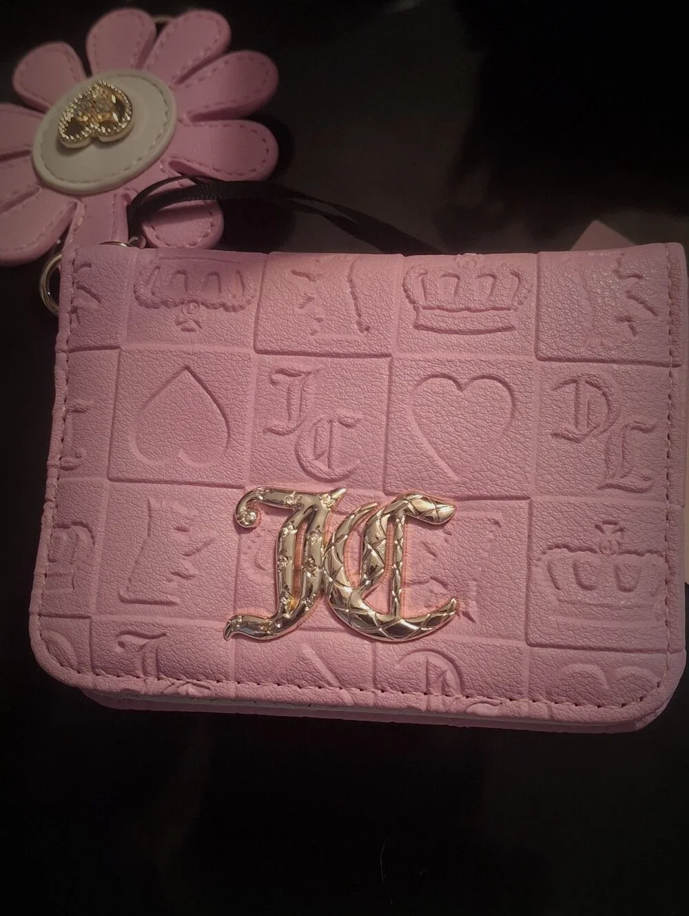 Juicy Couture Pink Embossed Wallet with Gold Hardware